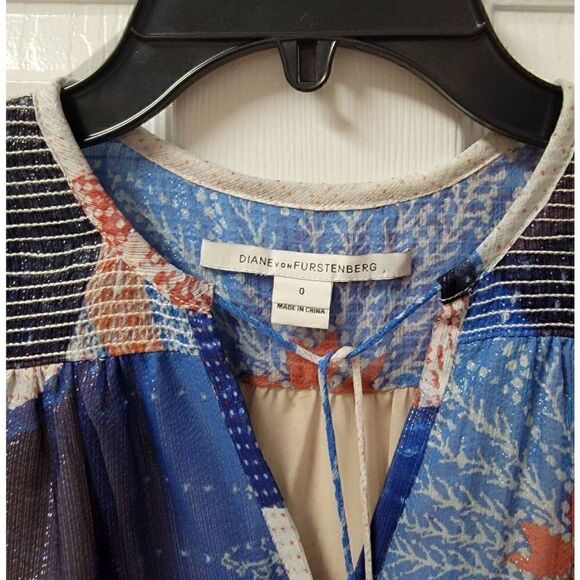 Diana Von F Silk Chiffon Floral-Print Top 0 - Picture 3 of 6